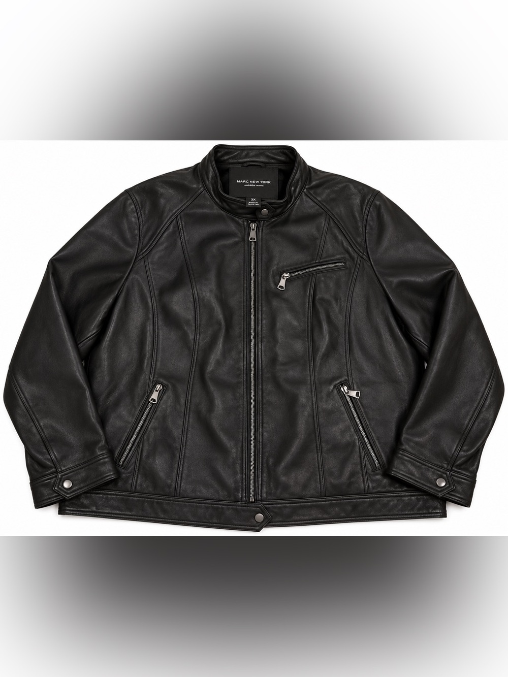 Marc New York Andrew Marc Men’s 3X Black Genuine Leather Moto Jacket